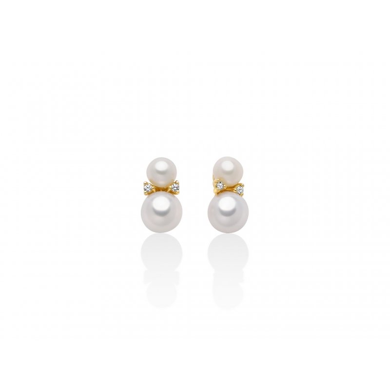 Miluna - Orecchini Doppia Perla - Oro Giallo - Diamanti