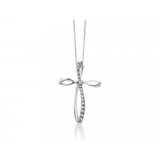 Miluna - Collana Oro Bianco - Croce E Diamante