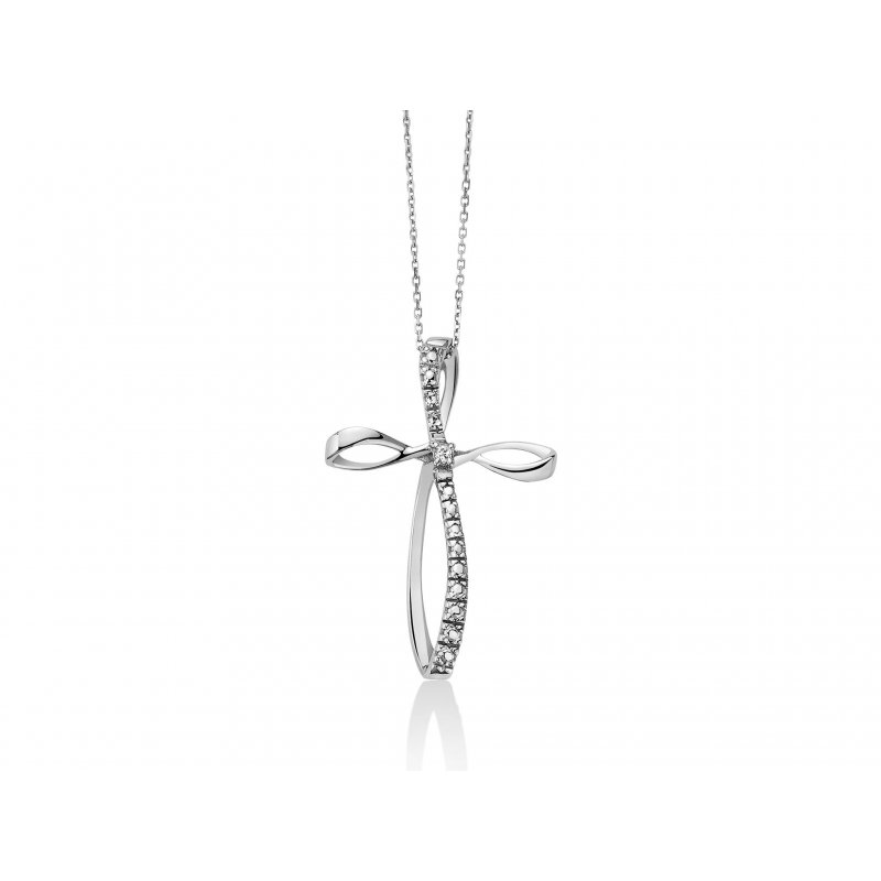 Miluna - Collana Oro Bianco - Croce E Diamante