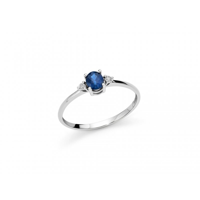 Miluna - Anello Zaffiro Blu - Oro Bianco - Diamanti