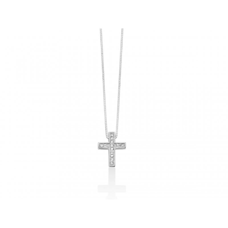 Miluna - Collana Croce Diamanti - Oro Bianco