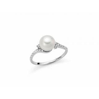 Miluna - Anello Con Perla - Oro Bianco - Diamanti