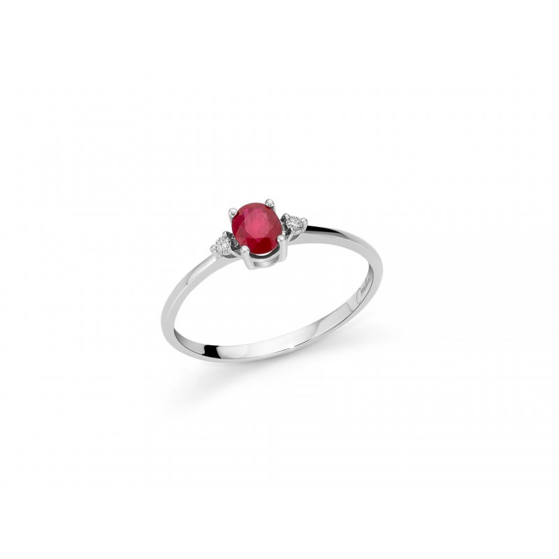 Miluna - Anello Rubino E Diamanti - Oro Bianco