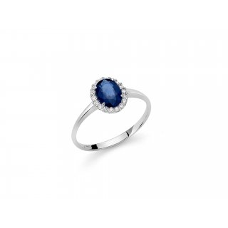 Miluna - Anello Zaffiro Blu - Oro Bianco - Diamanti