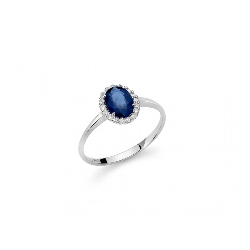 Miluna - Anello Zaffiro Blu - Oro Bianco - Diamanti