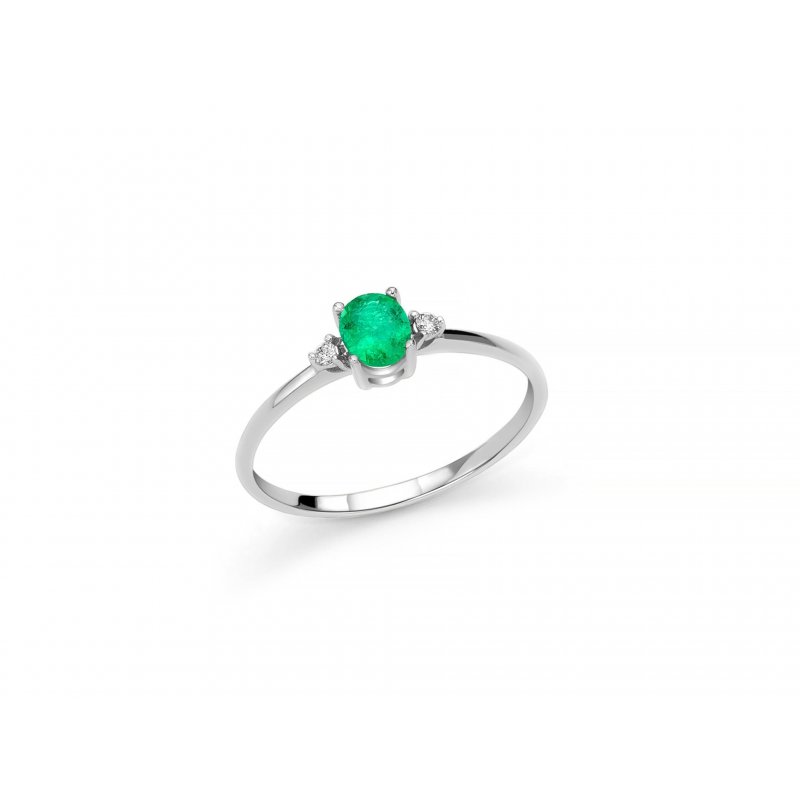 Miluna - Anello Smeraldo - Oro Bianco - Eleganza