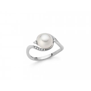 Miluna - Anello Perla Oriente - Oro Bianco - Diamanti