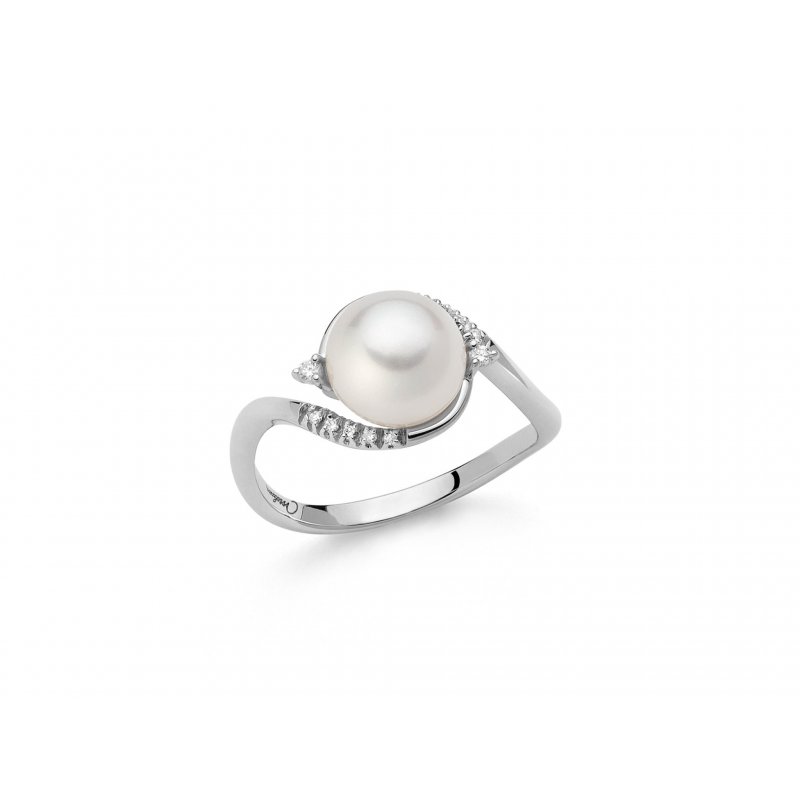 Miluna - Anello Perla Oriente - Oro Bianco - Diamanti