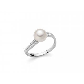 Miluna - Anello Perla Oriente - Oro Bianco - Diamanti