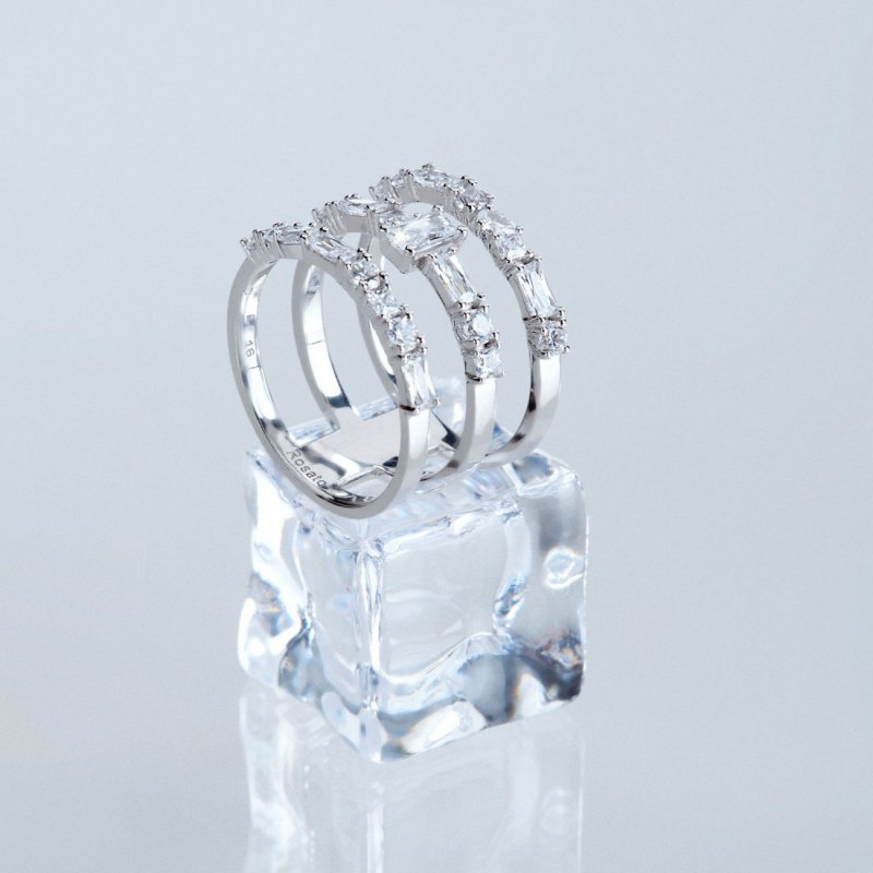 Rosato - Anello Tre Fasce - Argento 925‰ - Zirconi
