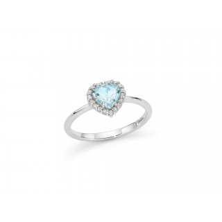Miluna - Anello Cuore - Acquamarina - Oro Bianco