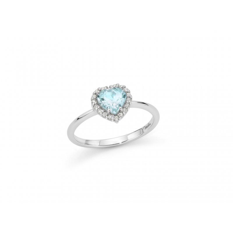Miluna - Anello Cuore - Acquamarina - Oro Bianco