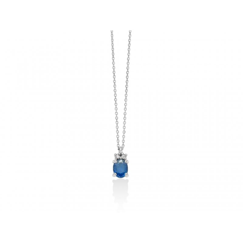Miluna - Collana Zaffiro Blu - Oro Bianco - Elegante