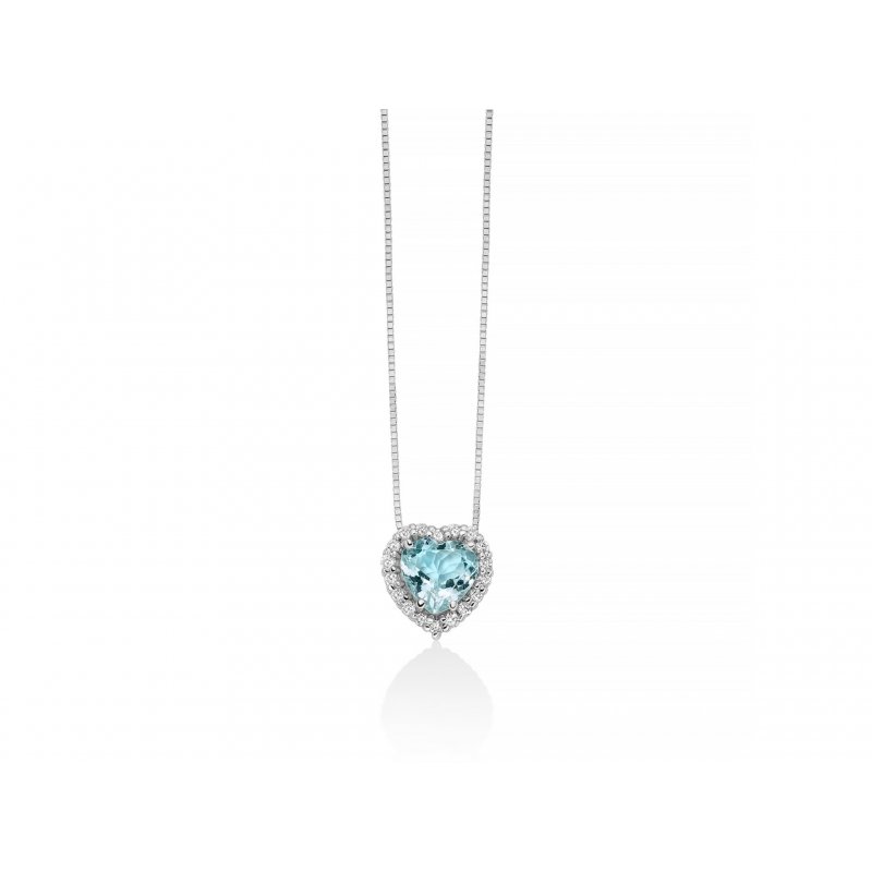 Miluna - Collana Acquamarina Cuore - Oro Bianco - Diamanti