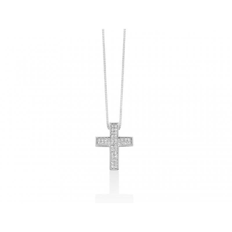 Miluna - Collana Croce - Oro Bianco - Diamanti