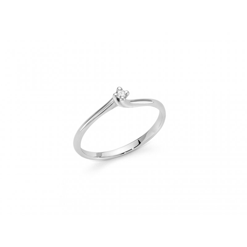 Miluna - Solitario Con Diamante - Oro Bianco - Griffe Arrotondate