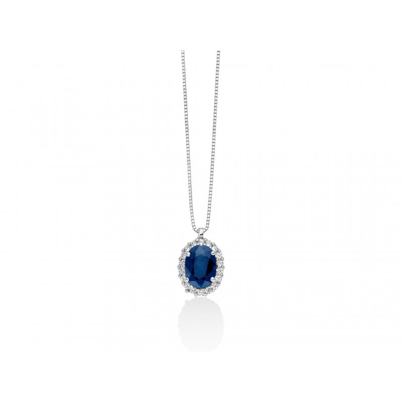Miluna - Collana Zaffiro Blu - Oro Bianco - Elegante