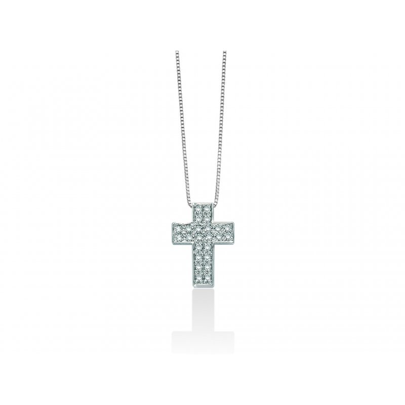 Miluna - Collana Croce - Oro Bianco - Diamanti