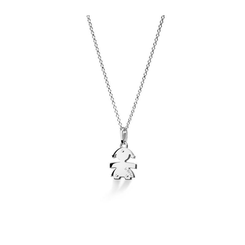 Le Bebe' - Ciondolo Sagoma Bimba - Oro Bianco - Diamanti
