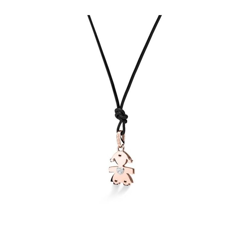 Le Bebe' - Ciondolo Sagoma Bimba - Oro Rosa - Diamanti