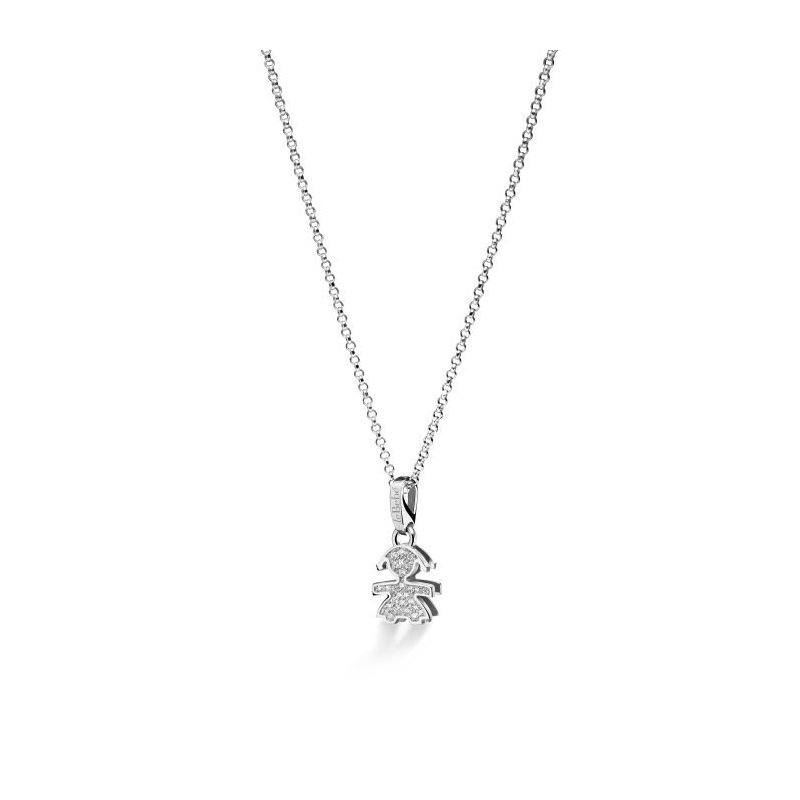 Le Bebe' - Ciondolo Sagoma Bimba - Oro Bianco - Diamanti