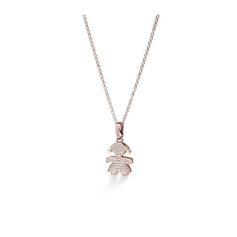 Le Bebe' - Ciondolo Sagoma Bimba - Oro Rosa - Diamanti