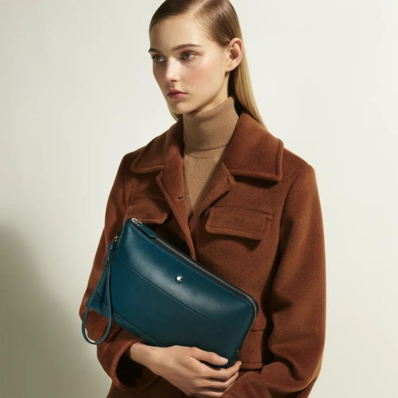 Montblanc - Pochette Soft - Pelle Blu - Elegante