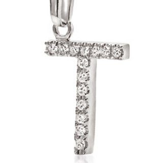 Ambrosia Gioielli - Ciondolo Lettera T - Oro Bianco - Zirconi