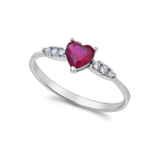 Ambrosia Gioielli - Anello Cuore Rosso - Oro Bianco - Zirconi