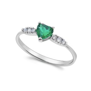 Ambrosia - Anello Cuore Verde - Oro Bianco - Zirconi