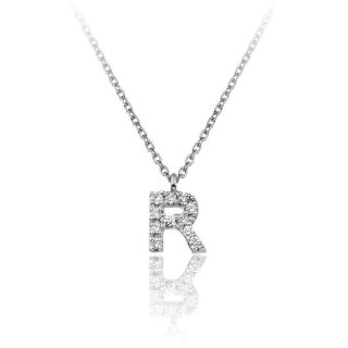 Chimento - Collana Lettera R - Oro Bianco - Diamanti