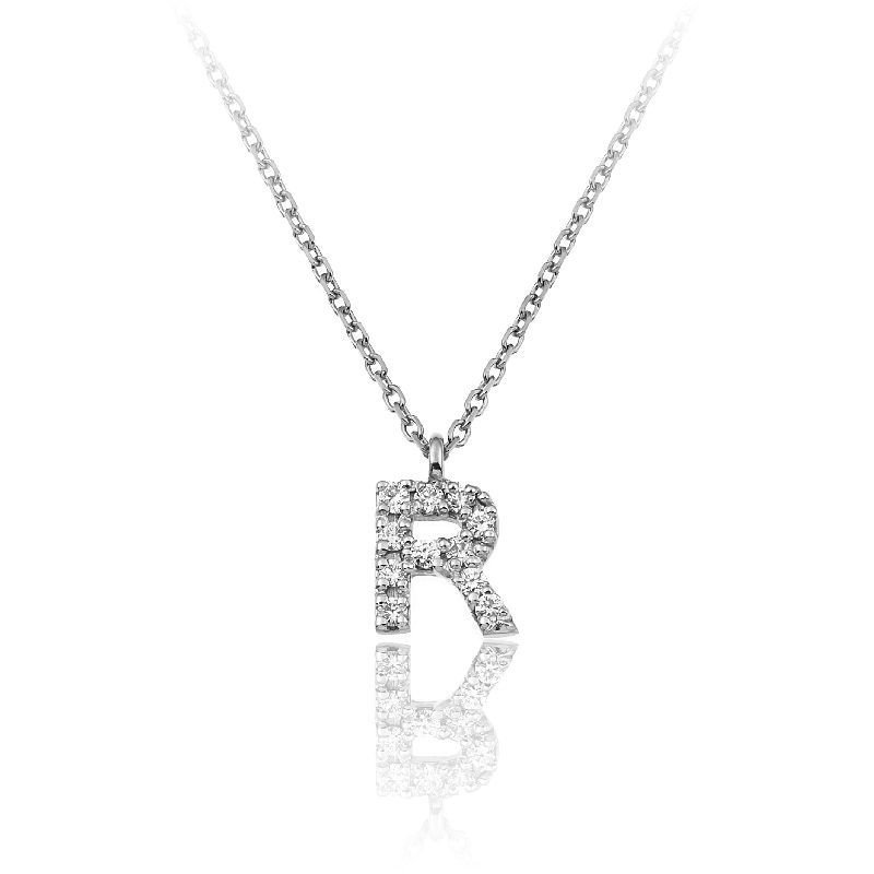 Chimento - Collana Lettera R - Oro Bianco - Diamanti