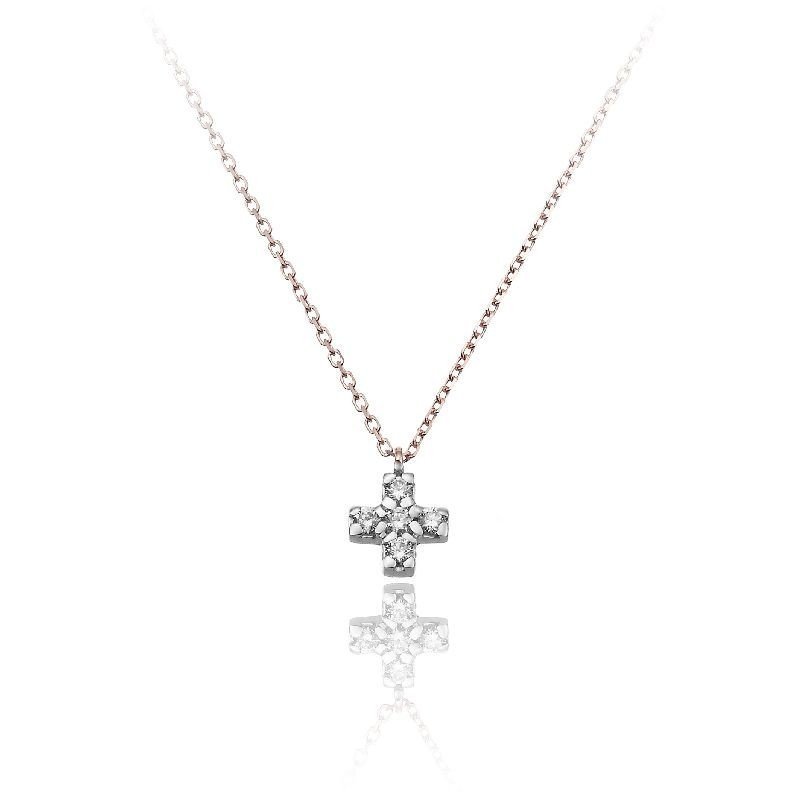 Chimento - Pendente Love In Croce - Oro Rosa - Diamanti