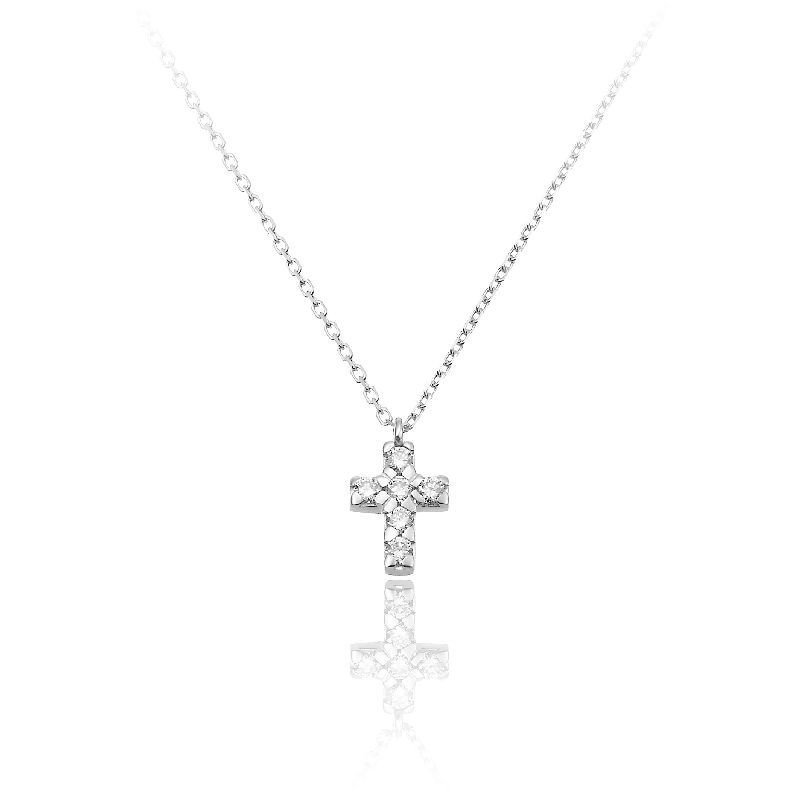Chimento - Pendente Croce Love In - Oro Bianco - Diamanti