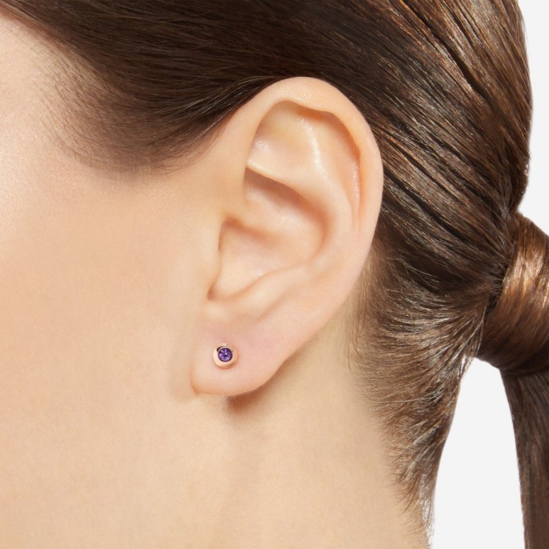 Dodo - Orecchino Stud Bollicine - Oro Rosa - Ametista
