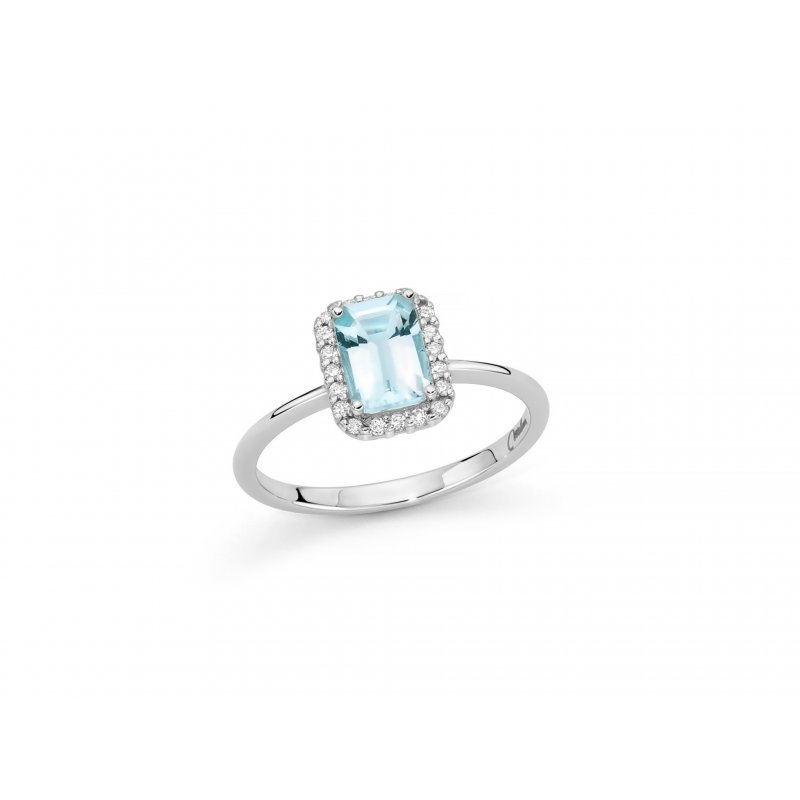 Miluna Uomo - Anello Acquamarina - Oro Bianco - Diamanti