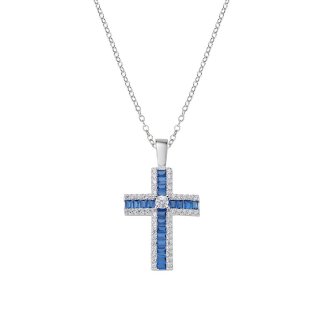 Amen - Collana Con Croce - Zirconi Blu - Argento
