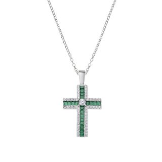 Amen - Collana Con Croce - Zirconi Verdi - Argento