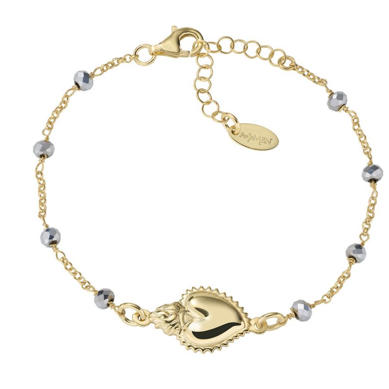 Amen - Bracciale Dorato - Sacro Cuore - Cristalli Grigi