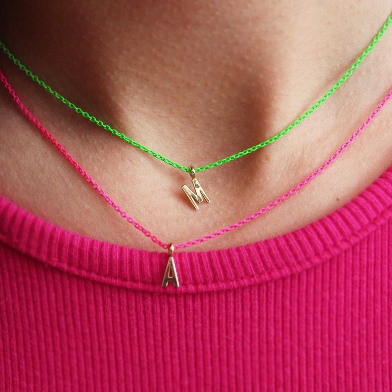 Rue Des Mille - Girocollo Lettera - Oro 18Kt - Verde Fluo