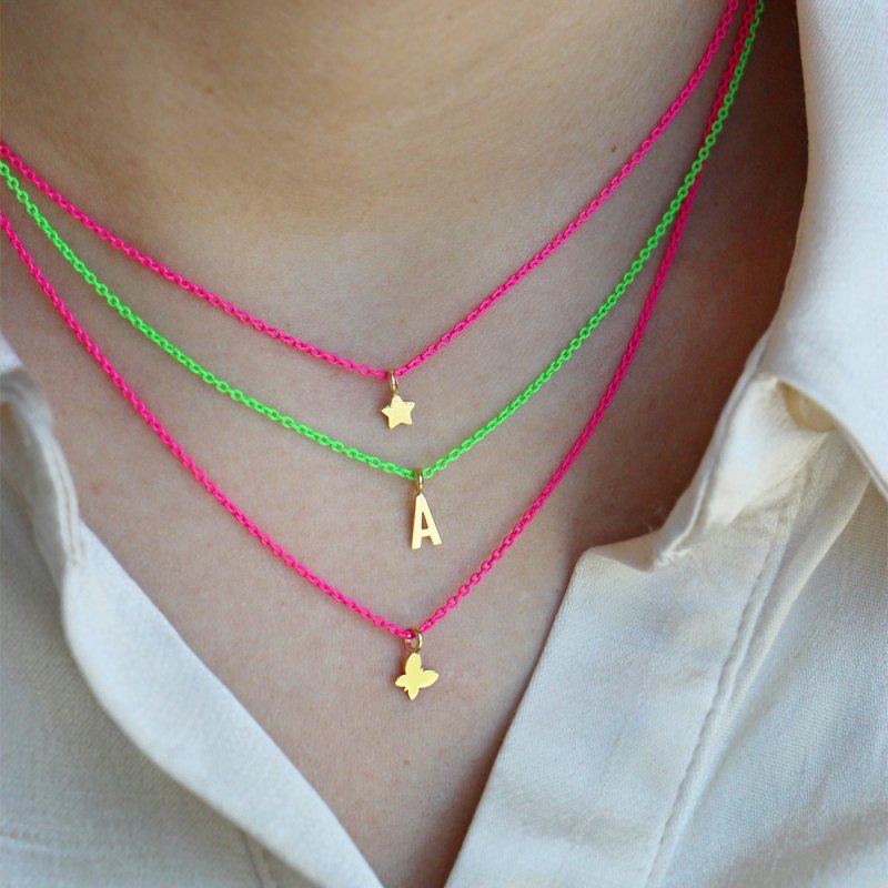 Rue Des Mille - Girocollo Lettera - Oro 18Kt - Verde Fluo