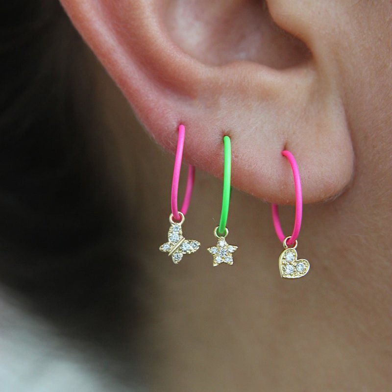 Rue Des Mille - Mono-Orecchino Cuore - Oro 18Kt - Fucsia Fluo