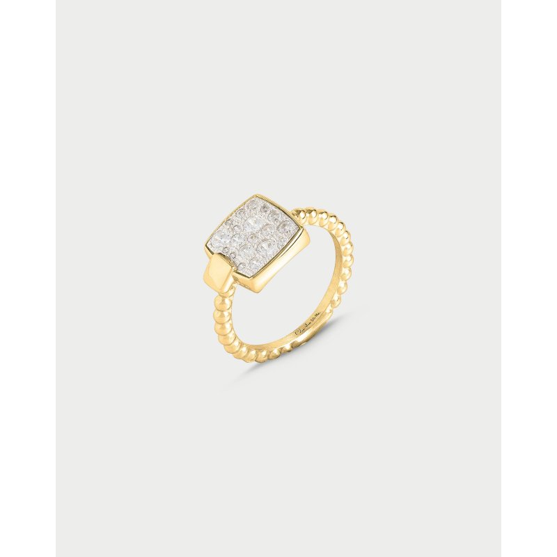Rue Des Mille - Anello Quadrato Pavè - Argento 925 - Placcatura