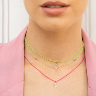 Rue Des Mille - Girocollo Lettera - Oro18Kt - Fucsia Fluo