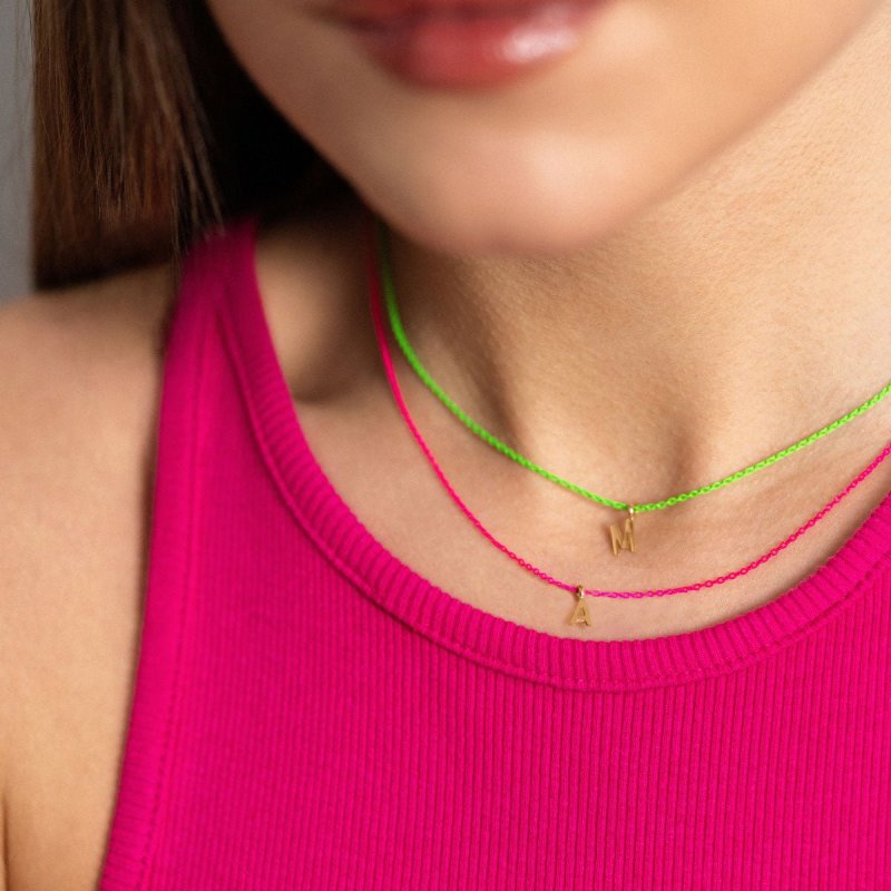 Rue Des Mille - Girocollo Lettera - Oro18Kt - Verde Fluo