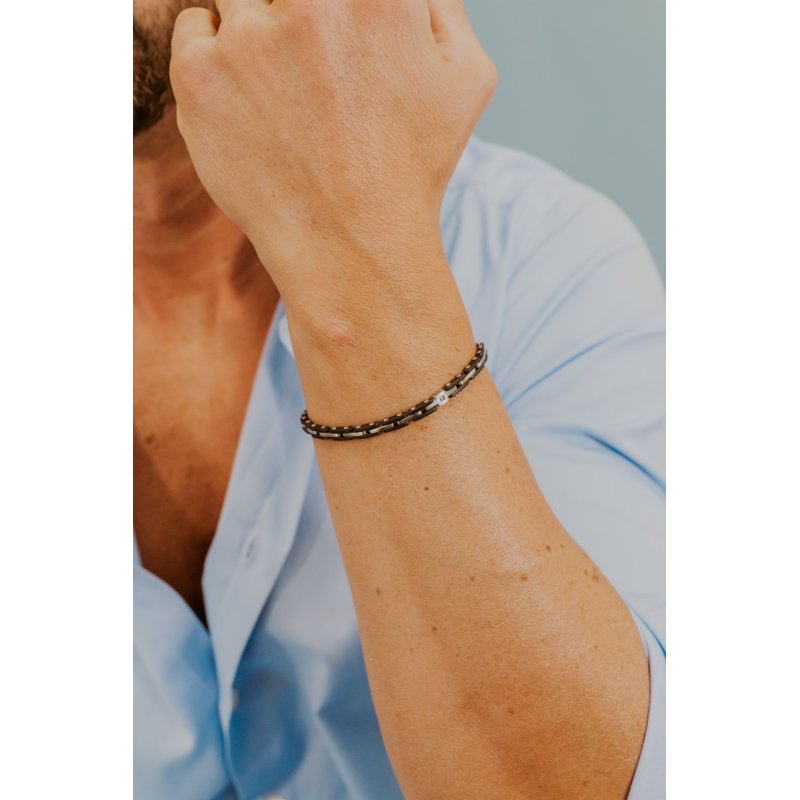 Bracciale In Acciaio Con Zircone Bianco E Pvd