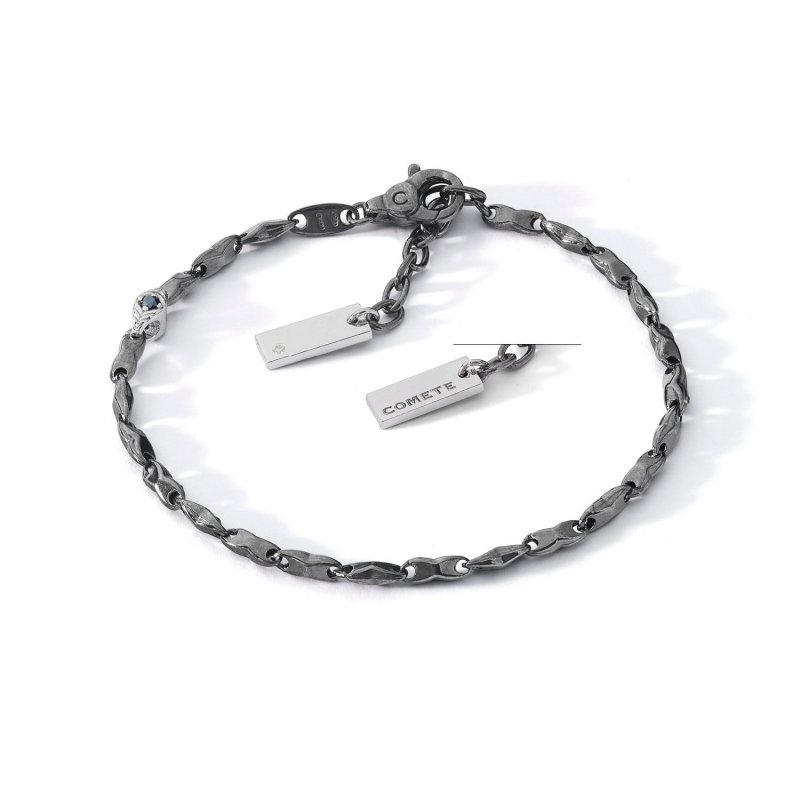 Bracciale In Argento Brunito E Lucido, Diamante E Spinelli Neri