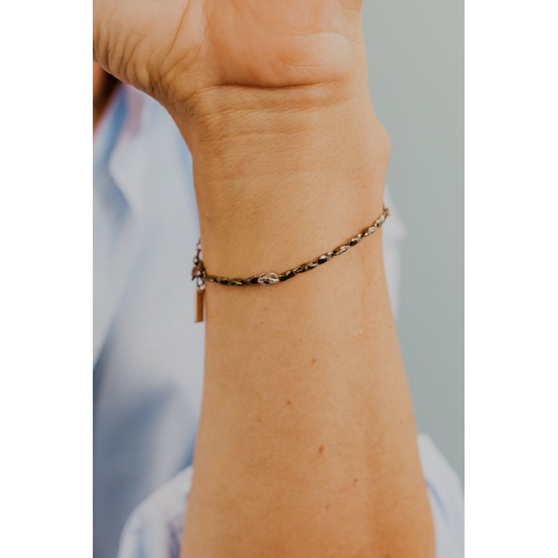Bracciale In Argento Brunito E Lucido, Diamante E Spinelli Neri