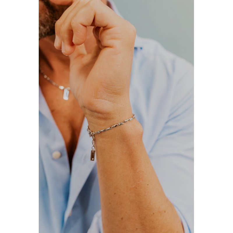 Bracciale In Argento Lucido E Rosè, Diamante E Spinelli Neri