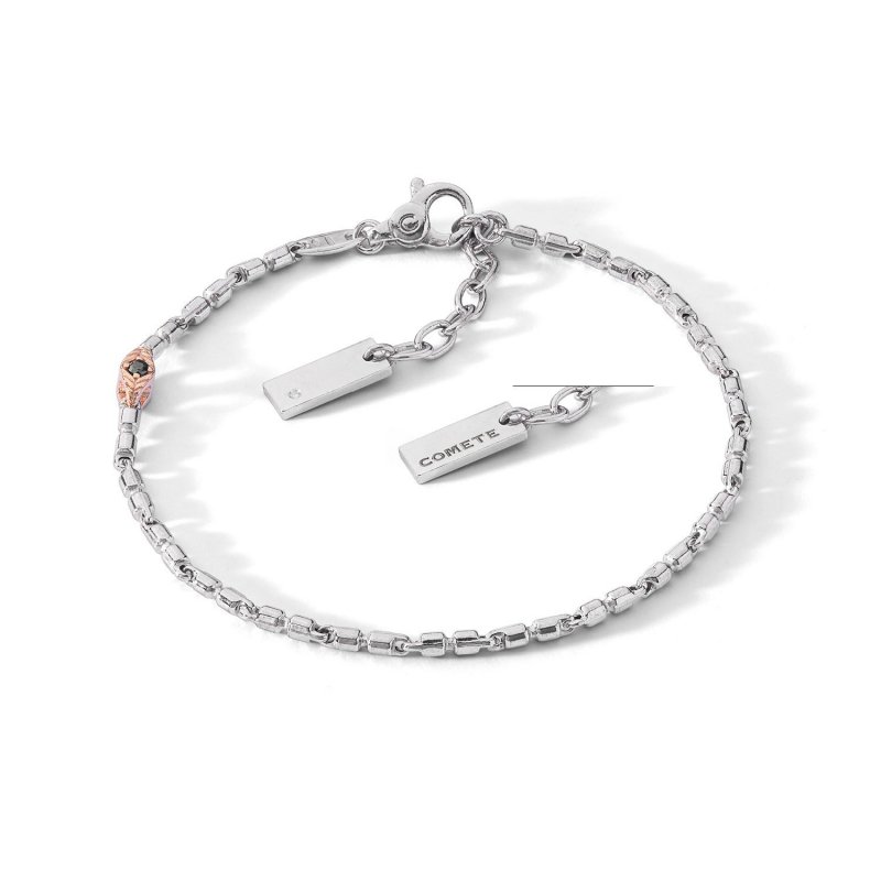 Bracciale In Argento Lucido E Rosè, Diamante E Spinelli Neri